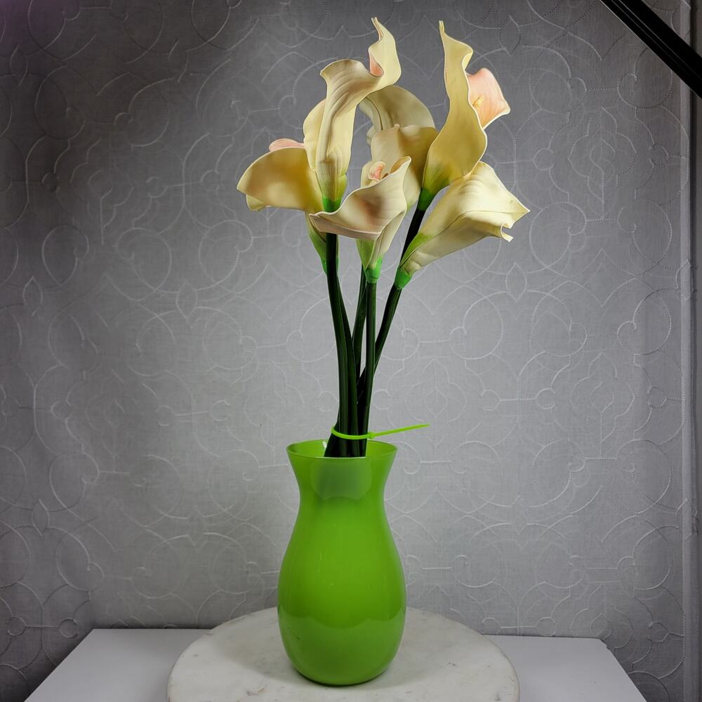 VTG Faux Calla Lily Stems 24" Cream Pink LongThick Stem 7 Artificial Flowers